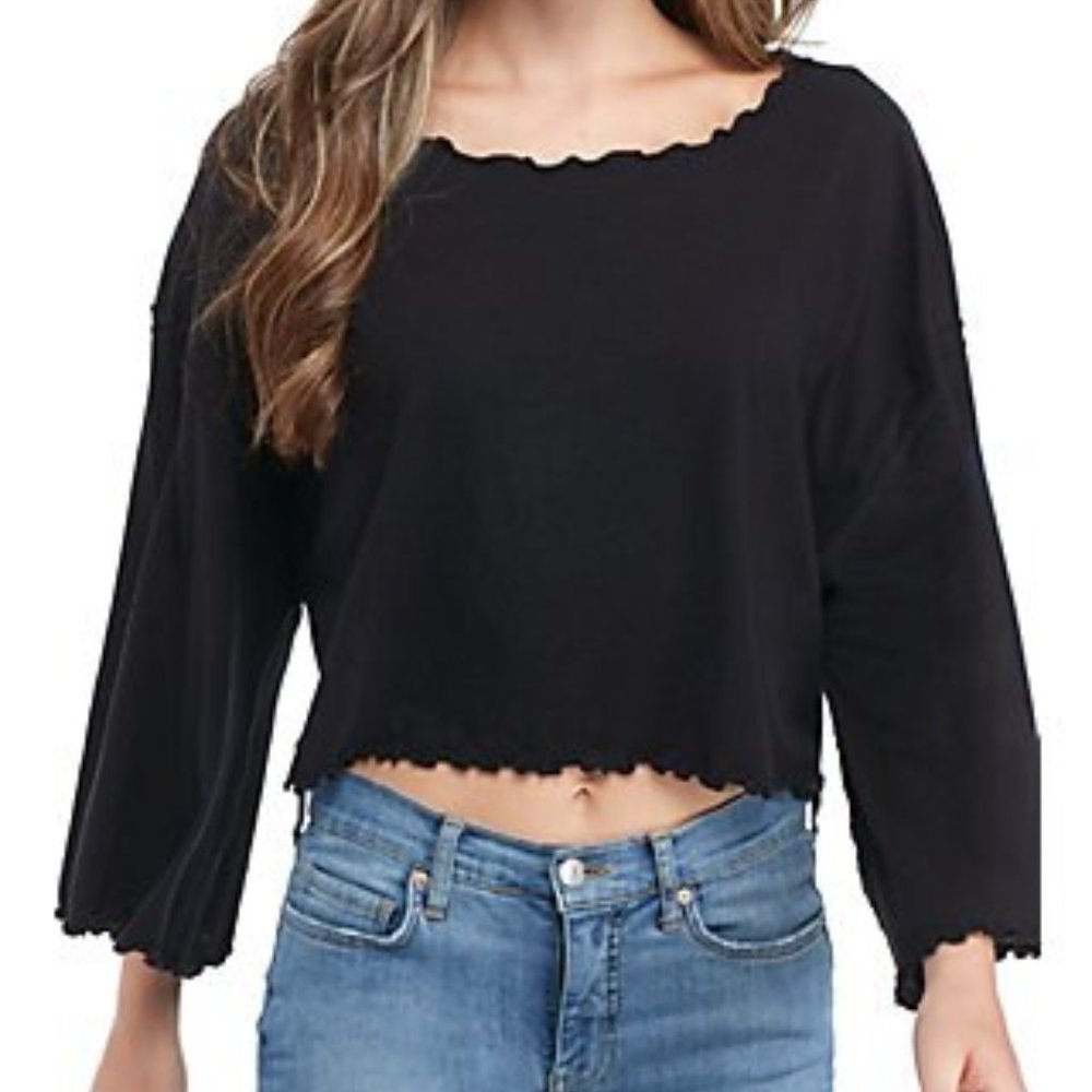 We The Free Black Crop Lettuce Edge Long Sleeve